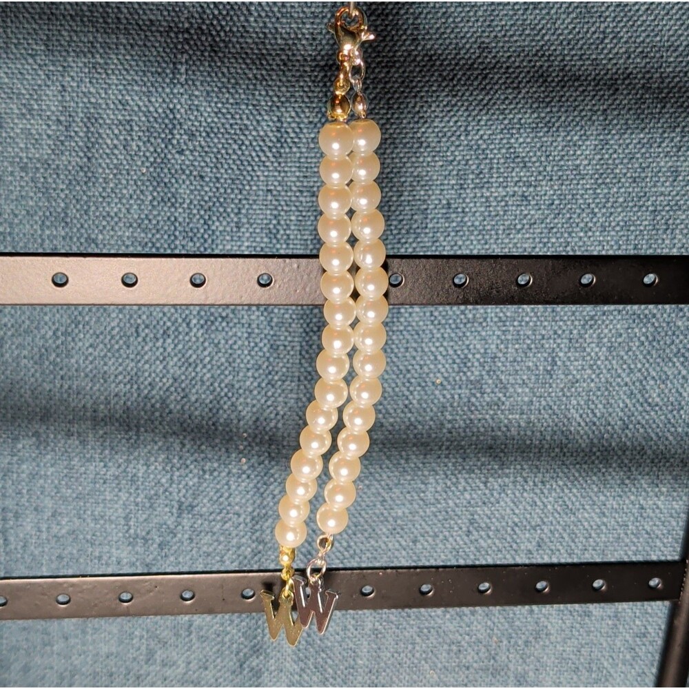 Faux Pearl Purse Charm Gold Silver Tone W Letter Initial - Picture 10 of 16